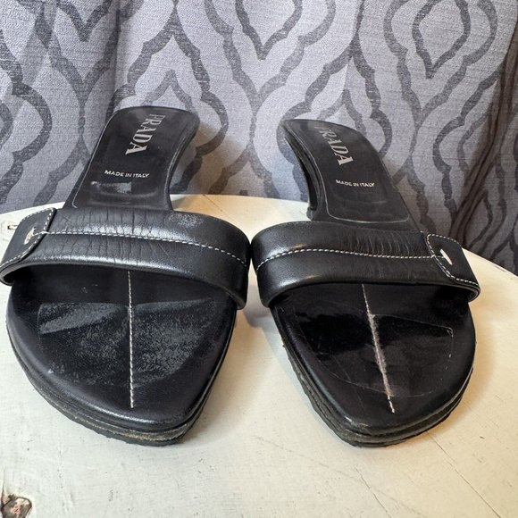 Prada Kitten Heels US 8 Black Open Toe Stitching IT 38 Shoes Women Slip On - Picture 3 of 15